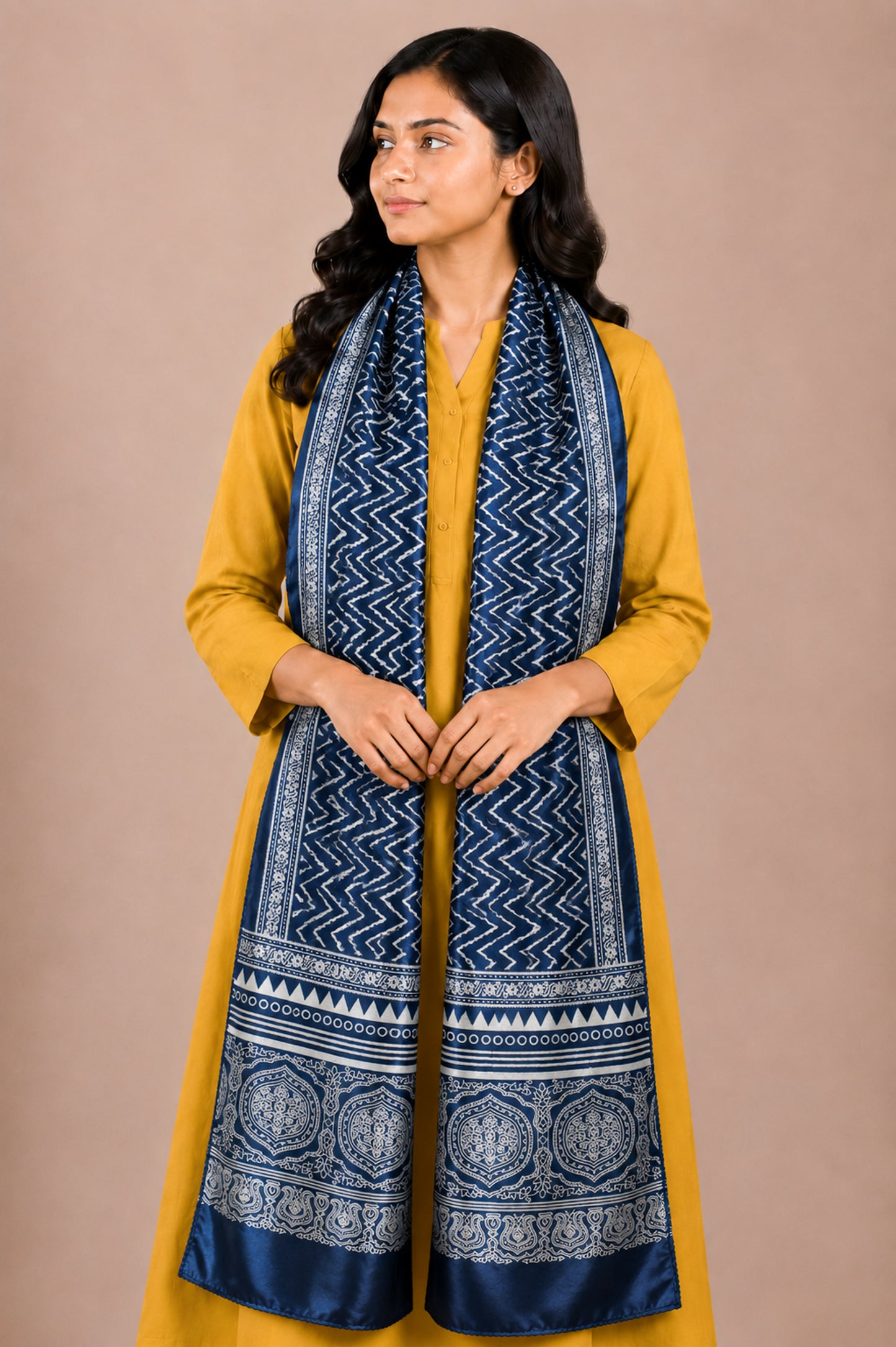 Laheryu Print Mashru Silk Two Colour Print Screen Print Hand Printed Stole  - 2.1 Mtr Length   -  SKU : RD25703E