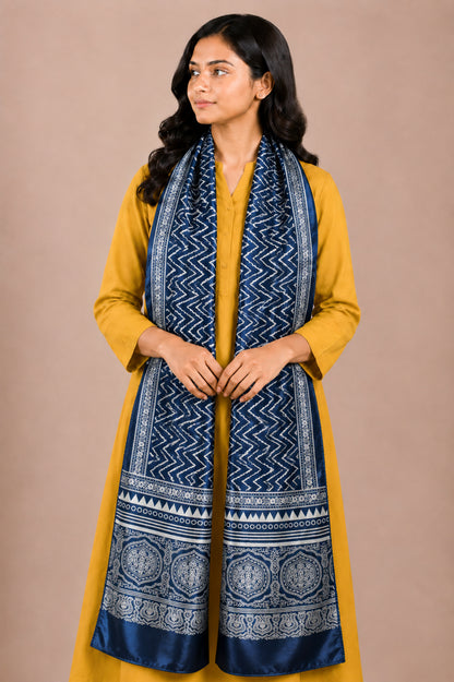 Laheryu Print Mashru Silk Two Colour Print Screen Print Hand Printed Stole  - 2.1 Mtr Length   -  SKU : RD25703E