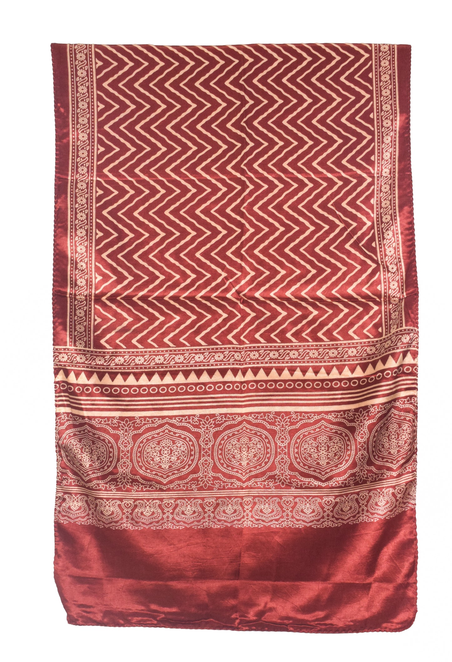 Laheryu Print Mashru Silk Two Colour Print Screen Print Hand Printed Stole  - 2.1 Mtr Length   -  SKU : RD25703B