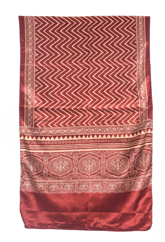 Laheryu Print Mashru Silk Two Colour Print Screen Print Hand Printed Stole  - 2.1 Mtr Length   -  SKU : RD25703B