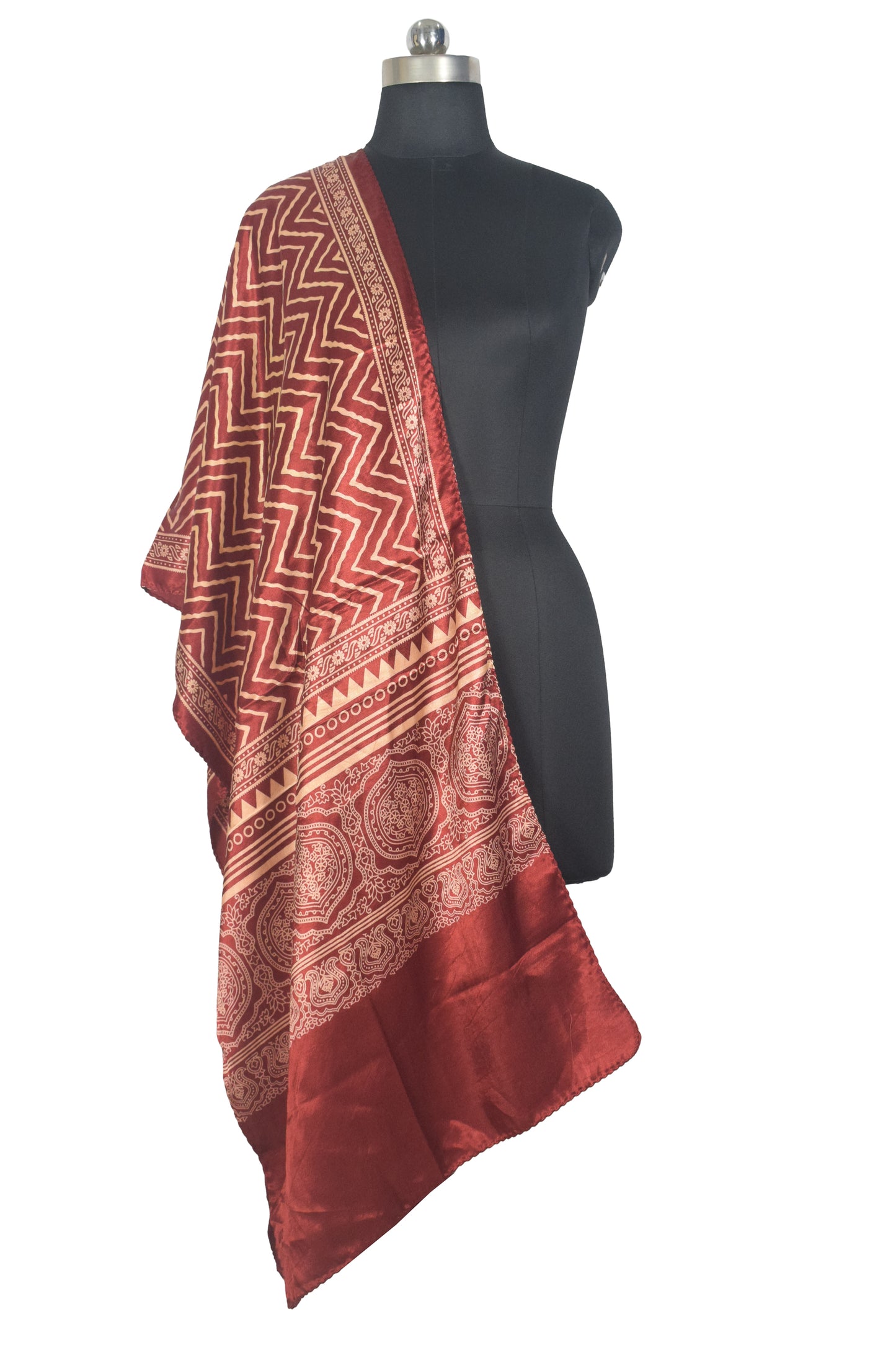 Laheryu Print Mashru Silk Two Colour Print Screen Print Hand Printed Stole  - 2.1 Mtr Length   -  SKU : RD25703B