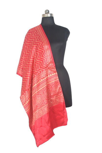 Laheryu Print Mashru Silk Two Colour Print Screen Print Hand Printed Stole  - 2.1 Mtr Length   -  SKU : RD25703D