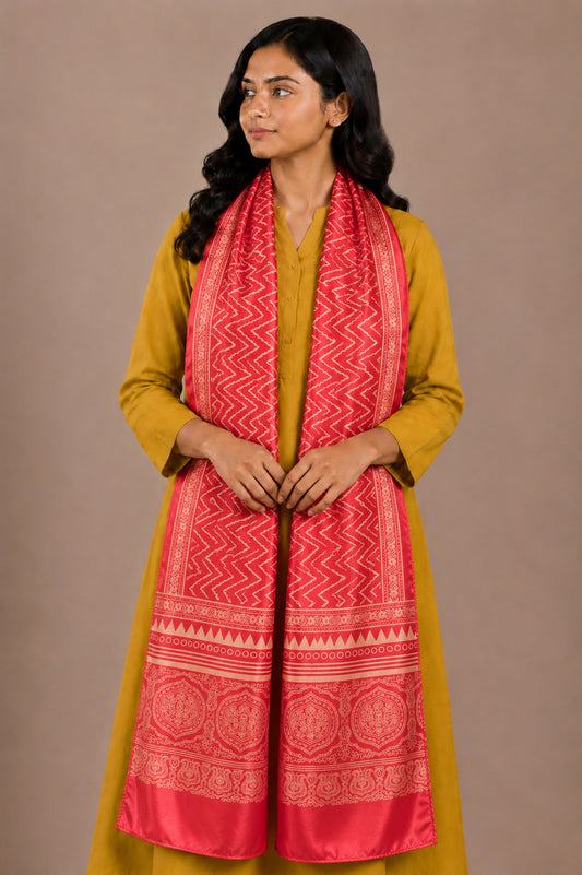 Laheryu Print Mashru Silk Two Colour Print Screen Print Hand Printed Stole  - 2.1 Mtr Length   -  SKU : RD25703D