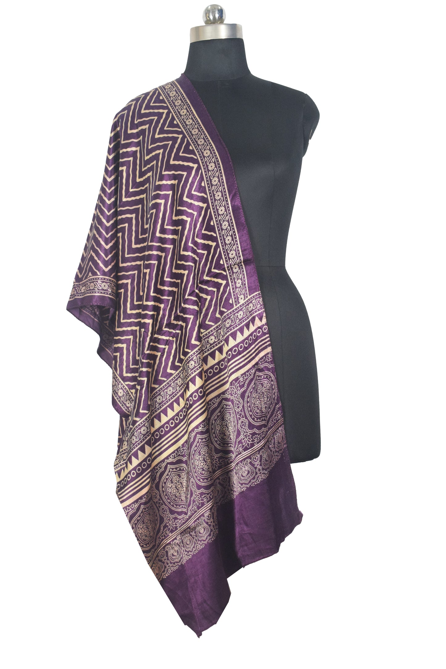 Laheryu Print Mashru Silk Two Colour Print Screen Print Hand Printed Stole  - 2.1 Mtr Length   -  SKU : RD25703A