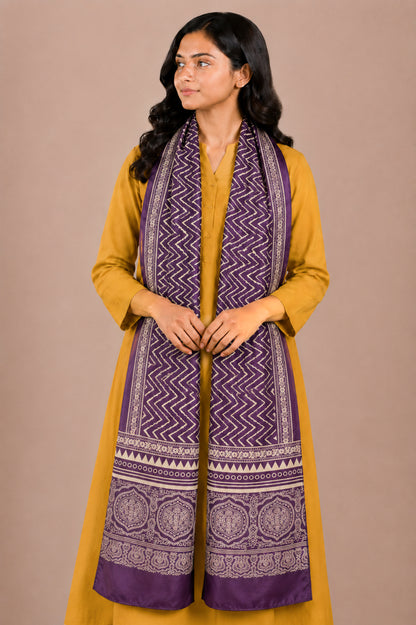 Laheryu Print Mashru Silk Two Colour Print Screen Print Hand Printed Stole  - 2.1 Mtr Length   -  SKU : RD25703A