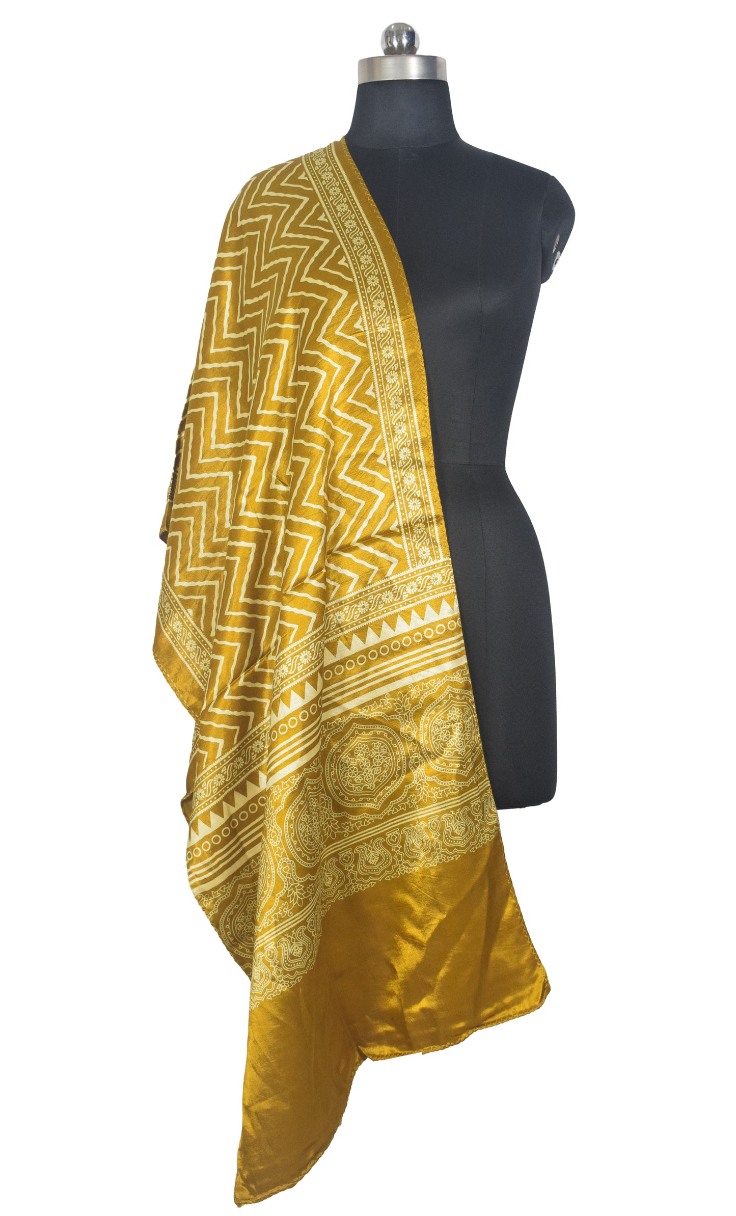 Laheryu Print Mashru Silk Two Colour Print Screen Print Hand Printed Stole  - 2.1 Mtr Length   -  SKU : RD25703F