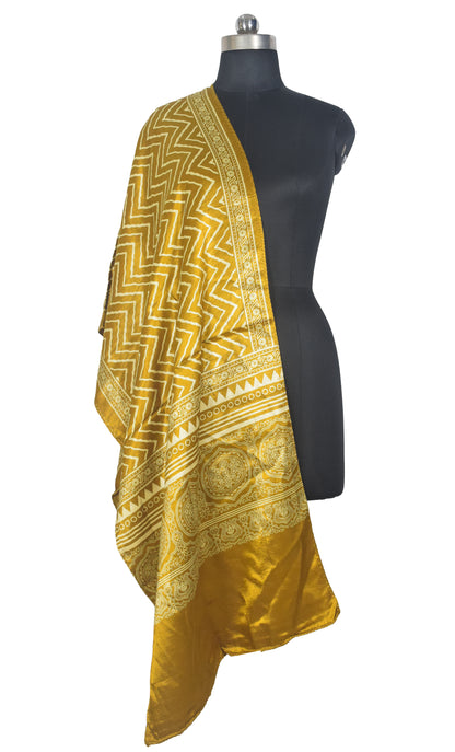 Laheryu Print Mashru Silk Two Colour Print Screen Print Hand Printed Stole  - 2.1 Mtr Length   -  SKU : RD25703F