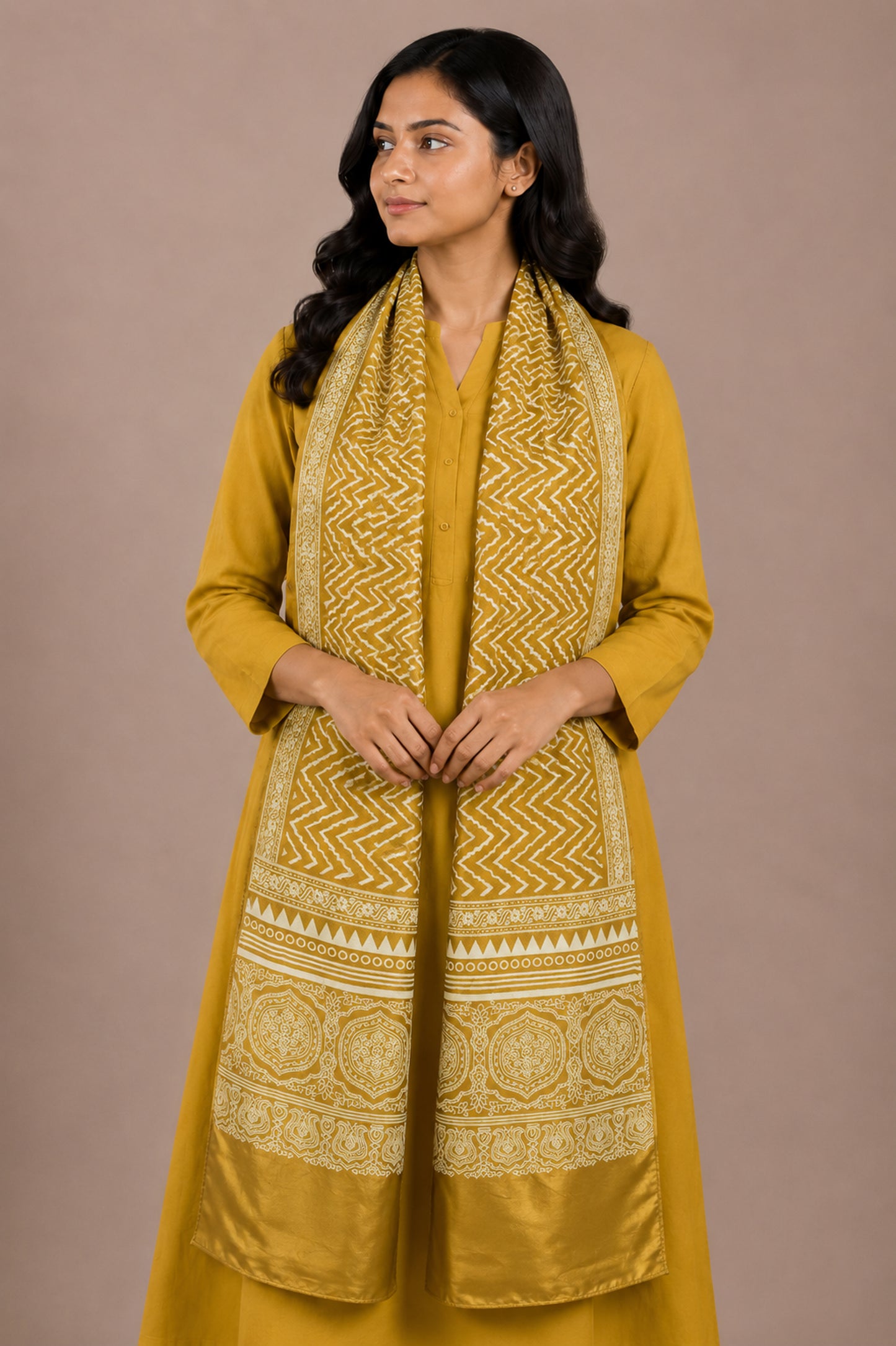 Laheryu Print Mashru Silk Two Colour Print Screen Print Hand Printed Stole  - 2.1 Mtr Length   -  SKU : RD25703F