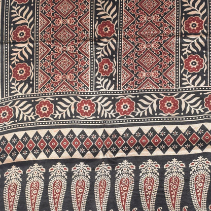 Ajrakh Mashru Silk Natural Dye Two Colour Kam Screen Hand Printed Stole  - 2.1 Mtr Length   -  SKU : JH27701B