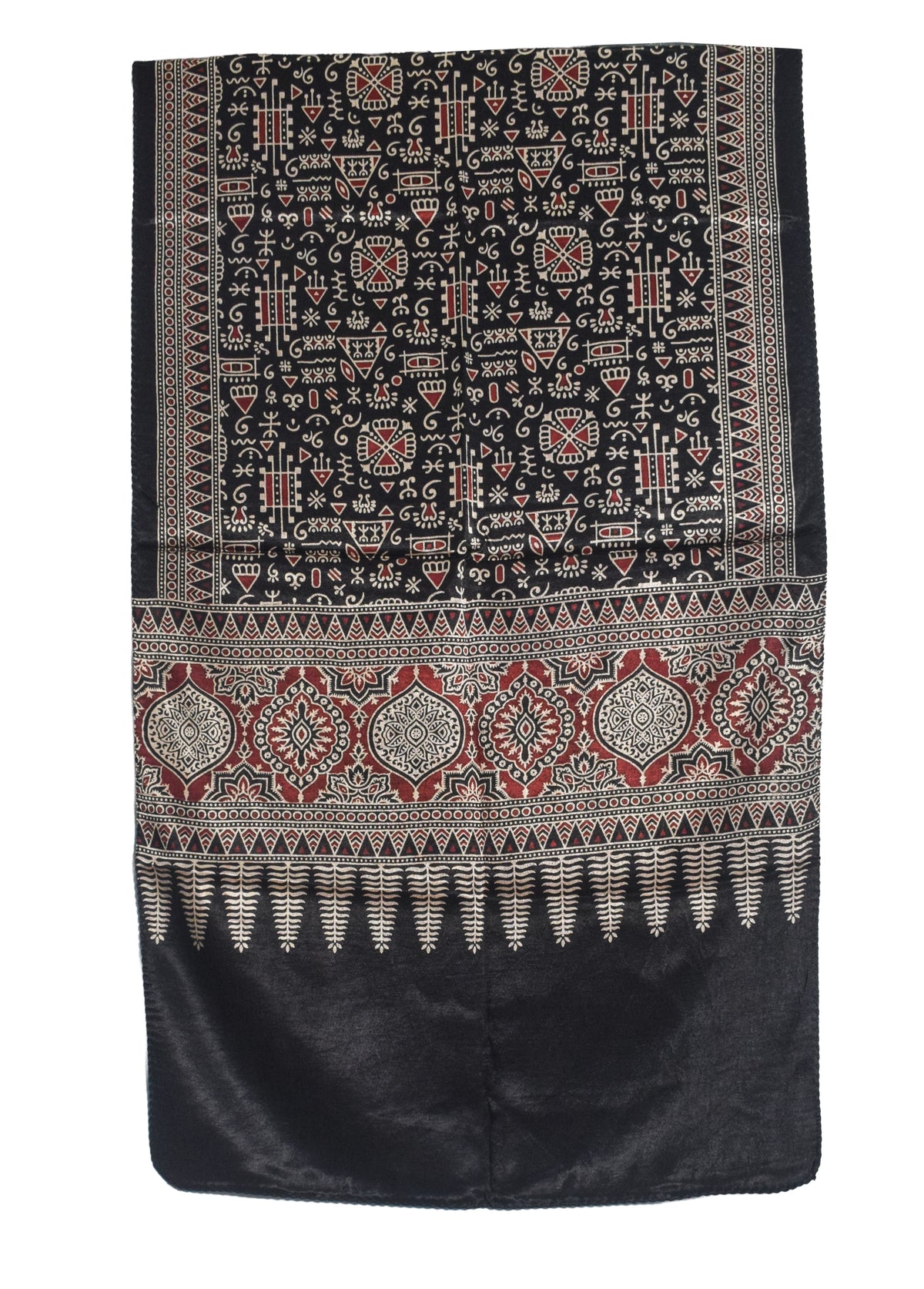 Ajrakh Mashru Silk Natural Dye Two Colour Kam Screen Hand Printed Stole  - 2.1 Mtr Length   -  SKU : JH27701D