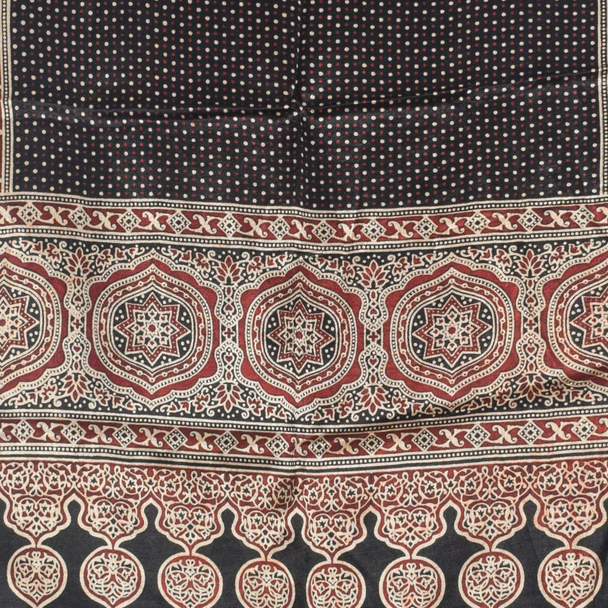 Ajrakh Mashru Silk Natural Dye Two Colour Kam Screen Hand Printed Stole  - 2.1 Mtr Length   -  SKU : JH27701F