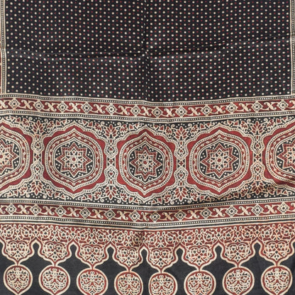 Ajrakh Mashru Silk Natural Dye Two Colour Kam Screen Hand Printed Stole  - 2.1 Mtr Length   -  SKU : JH27701F