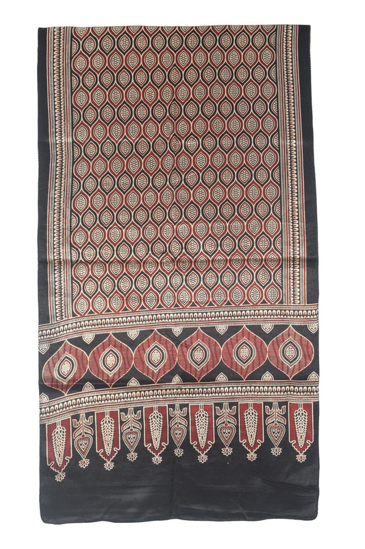 Ajrakh Mashru Silk Natural Dye Two Colour Kam Screen Hand Printed Stole  - 2.1 Mtr Length   -  SKU : JH27701H