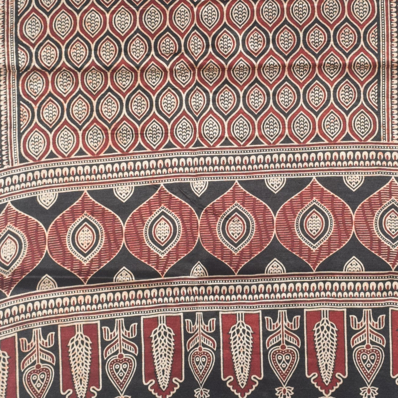 Ajrakh Mashru Silk Natural Dye Two Colour Kam Screen Hand Printed Stole  - 2.1 Mtr Length   -  SKU : JH27701H