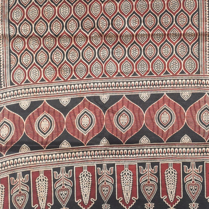 Ajrakh Mashru Silk Natural Dye Two Colour Kam Screen Hand Printed Stole  - 2.1 Mtr Length   -  SKU : JH27701H
