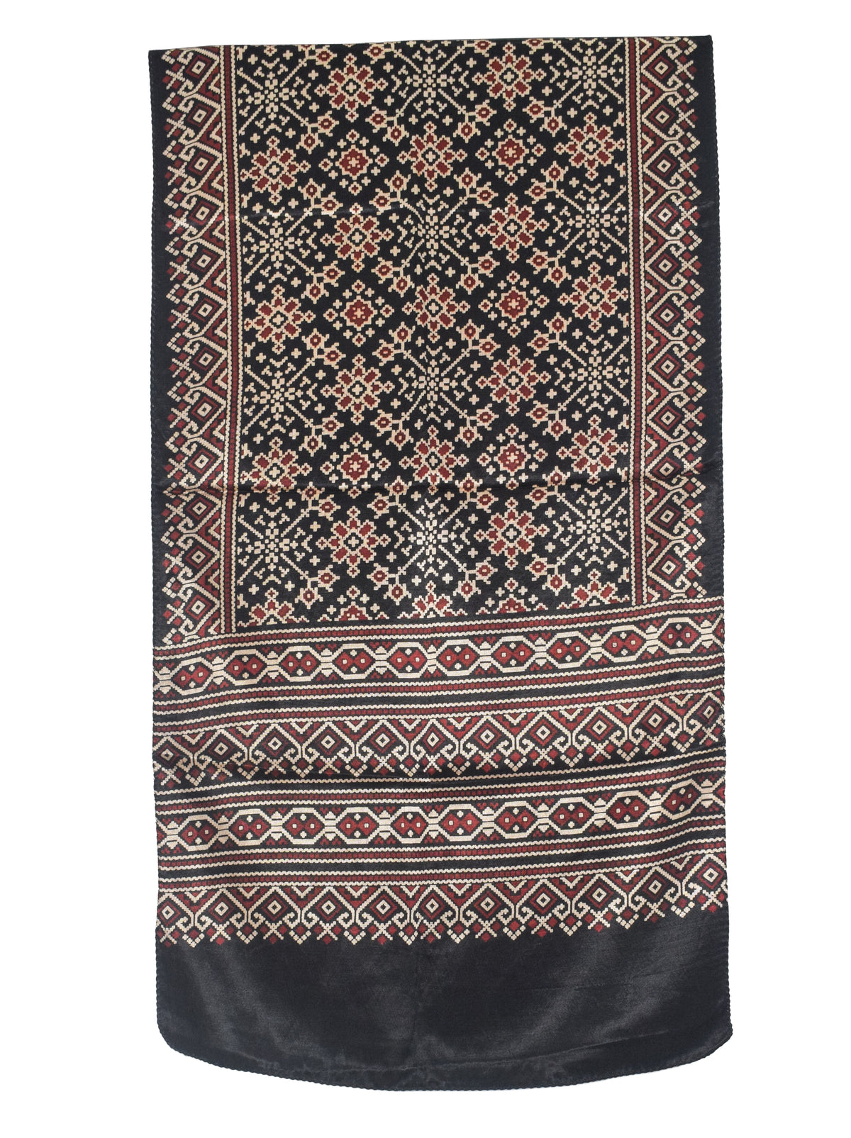 Ajrakh Mashru Silk Natural Dye Two Colour Kam Screen Hand Printed Stole  - 2.1 Mtr Length   -  SKU : JH27701J