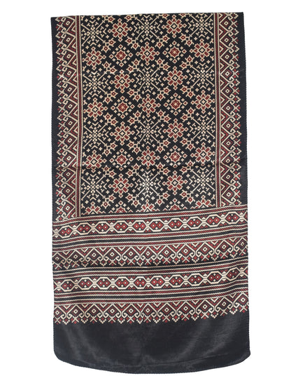 Ajrakh Mashru Silk Natural Dye Two Colour Kam Screen Hand Printed Stole  - 2.1 Mtr Length   -  SKU : JH27701J
