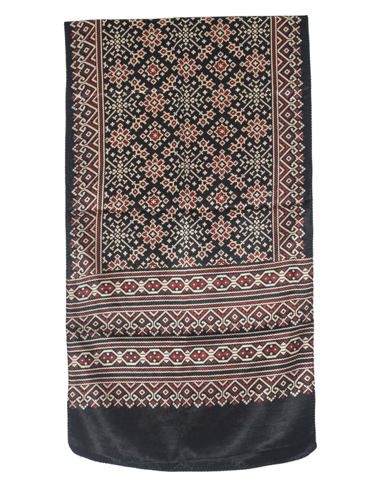 Ajrakh Mashru Silk Natural Dye Two Colour Kam Screen Hand Printed Stole  - 2.1 Mtr Length   -  SKU : JH27701J
