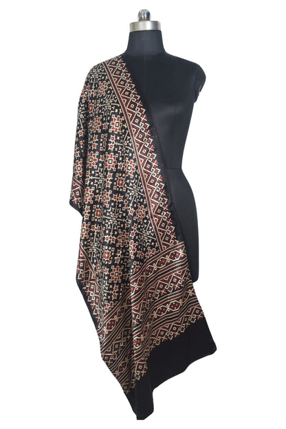 Ajrakh Mashru Silk Natural Dye Two Colour Kam Screen Hand Printed Stole  - 2.1 Mtr Length   -  SKU : JH27701J