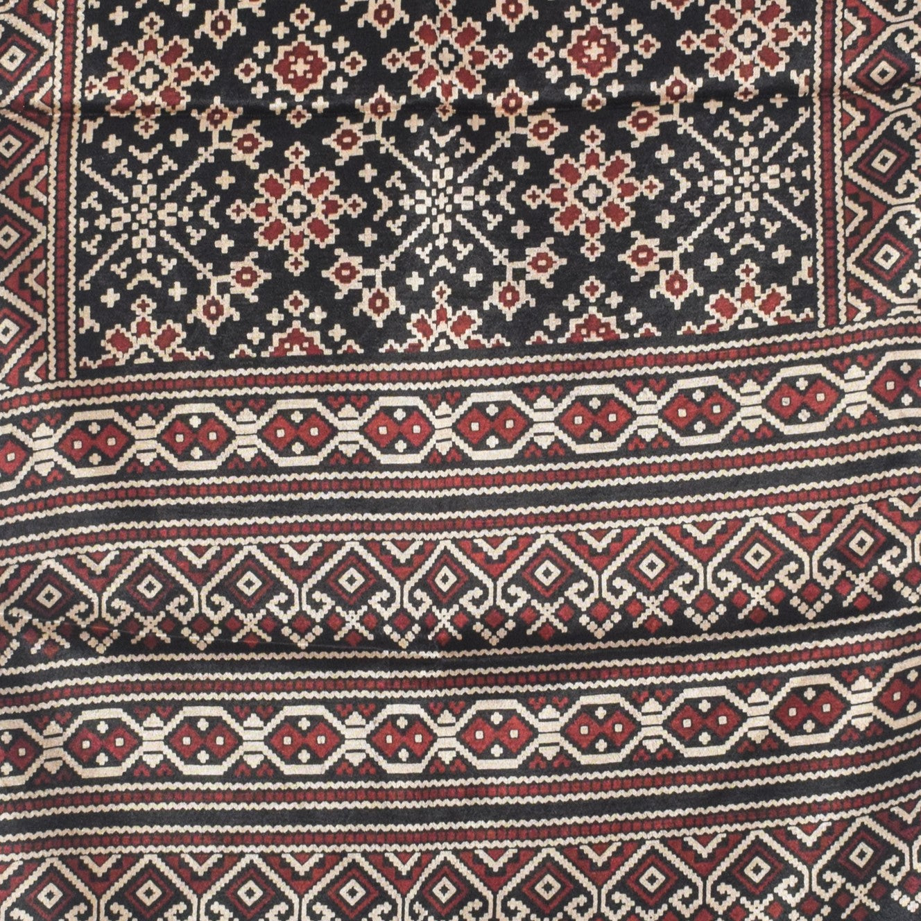 Ajrakh Mashru Silk Natural Dye Two Colour Kam Screen Hand Printed Stole  - 2.1 Mtr Length   -  SKU : JH27701J