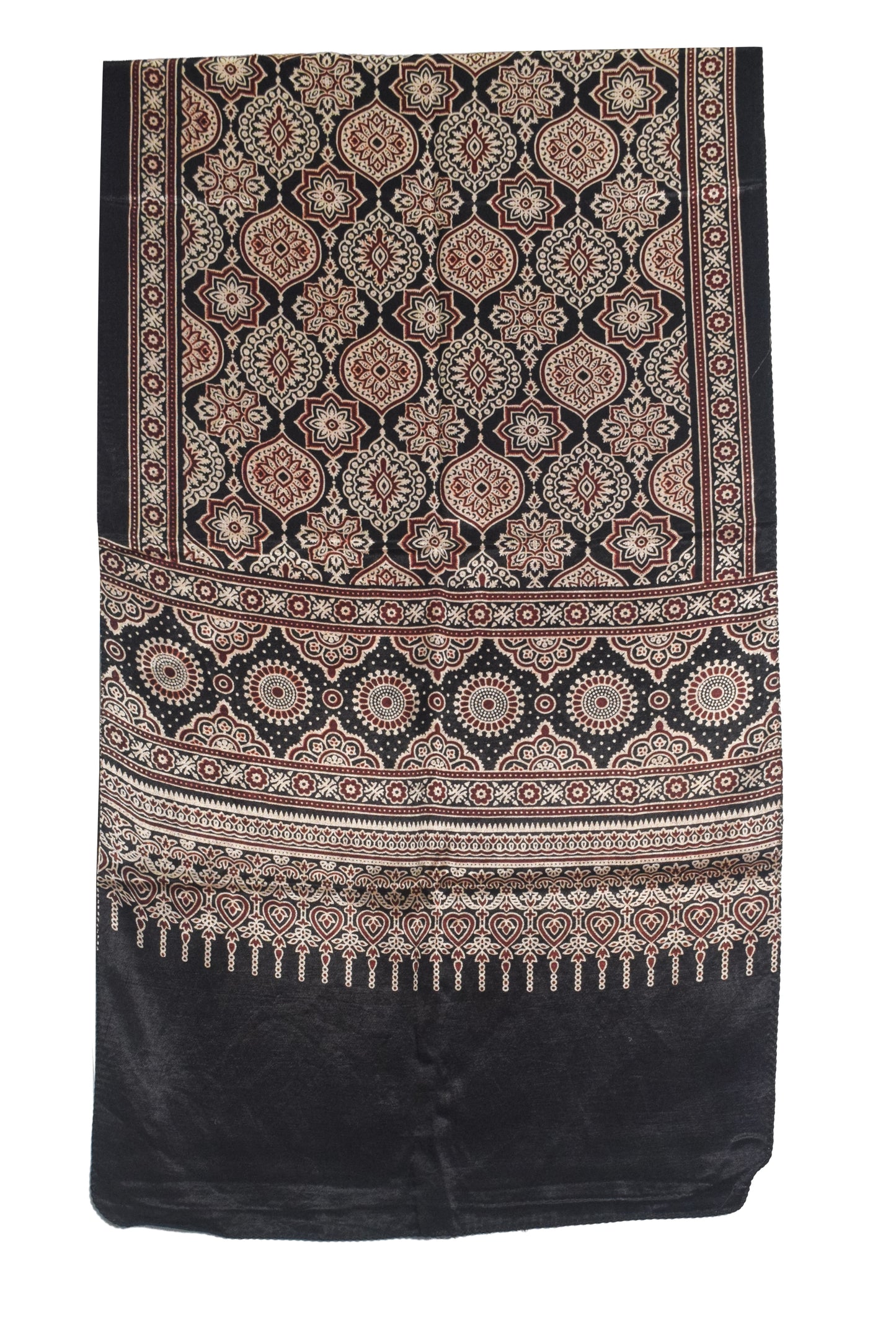 Ajrakh Mashru Silk Natural Dye Two Colour Kam Screen Hand Printed Stole  - 2.1 Mtr Length   -  SKU : JH27701L