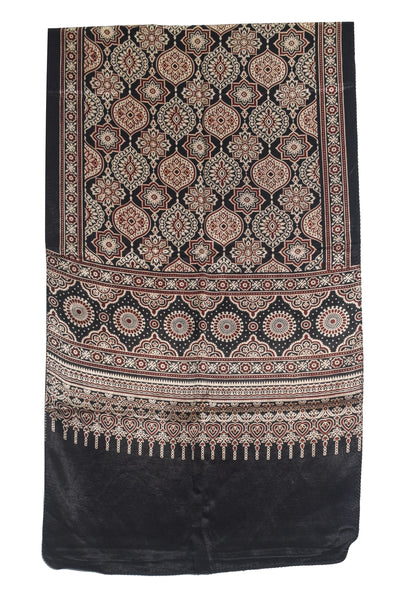 Ajrakh Mashru Silk Natural Dye Two Colour Kam Screen Hand Printed Stole  - 2.1 Mtr Length   -  SKU : JH27701L