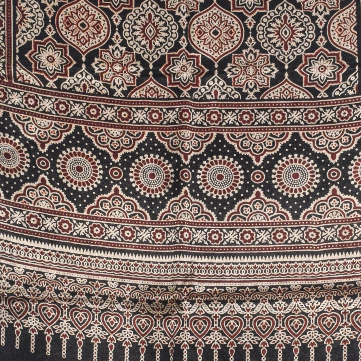 Ajrakh Mashru Silk Natural Dye Two Colour Kam Screen Hand Printed Stole  - 2.1 Mtr Length   -  SKU : JH27701L