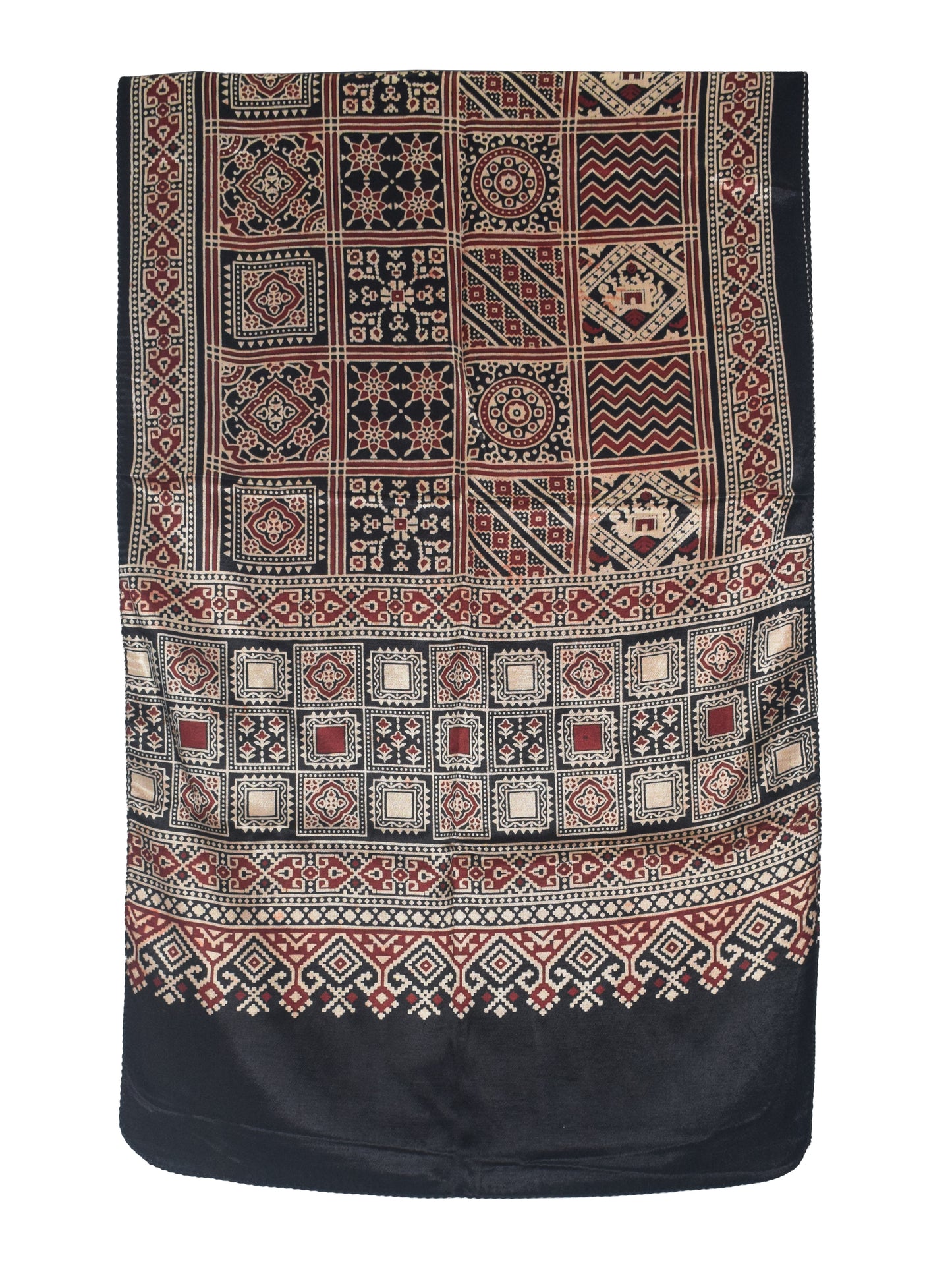Ajrakh Mashru Silk Natural Dye Two Colour Kam Screen Hand Printed Stole  - 2.1 Mtr Length   -  SKU : JH27701N
