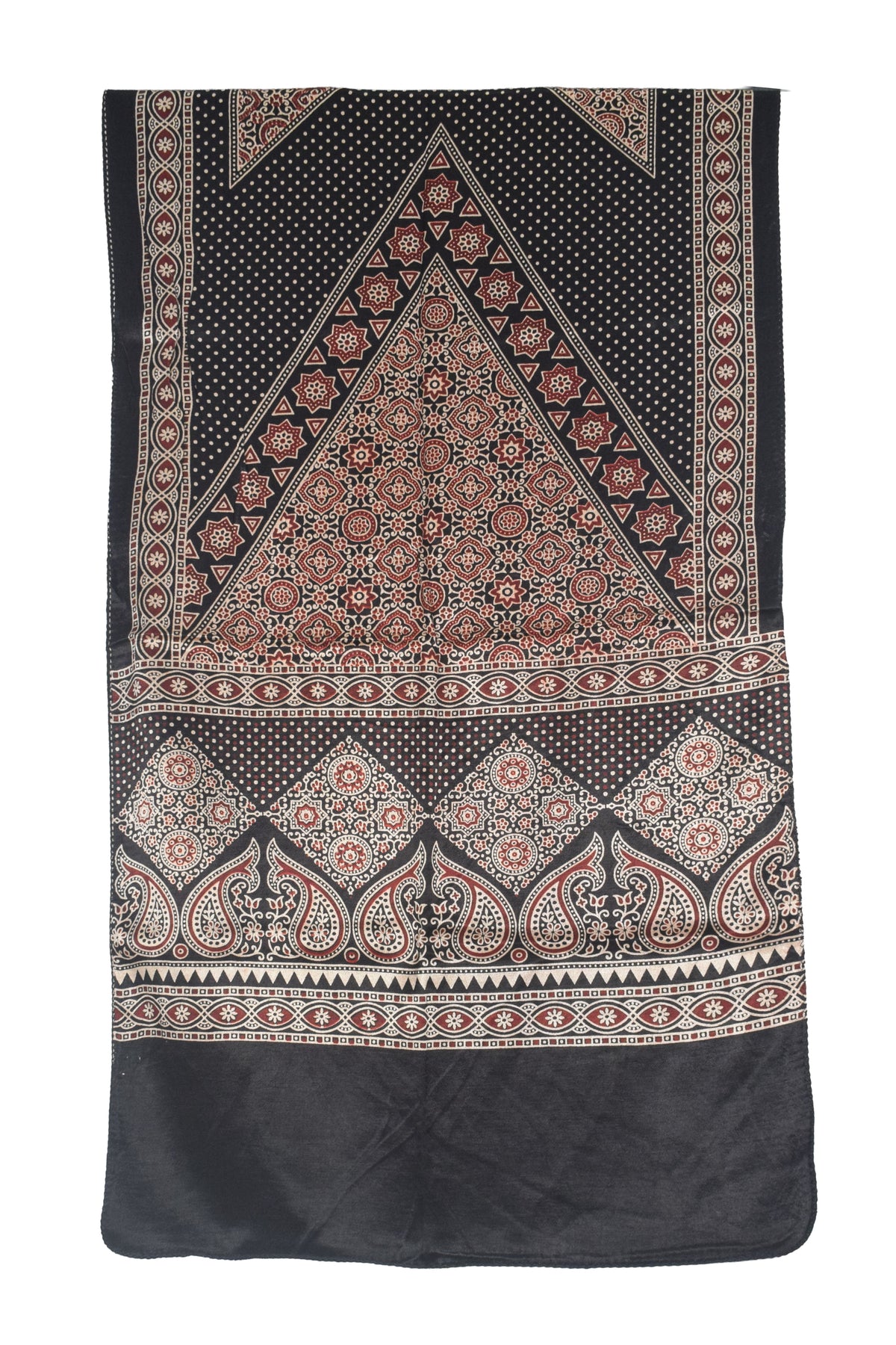 Ajrakh Mashru Silk Natural Dye Two Colour Kam Screen Hand Printed Stole  - 2.1 Mtr Length   -  SKU : JH28701D