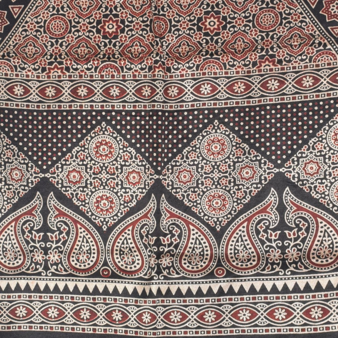 Ajrakh Mashru Silk Natural Dye Two Colour Kam Screen Hand Printed Stole  - 2.1 Mtr Length   -  SKU : JH28701D