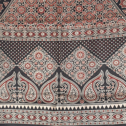 Ajrakh Mashru Silk Natural Dye Two Colour Kam Screen Hand Printed Stole  - 2.1 Mtr Length   -  SKU : JH28701D