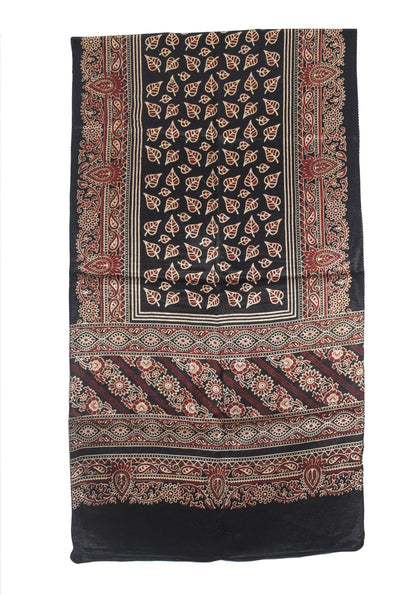 Ajrakh Mashru Silk Natural Dye Two Colour Kam Screen Hand Printed Stole  - 2.1 Mtr Length   -  SKU : JH28701F