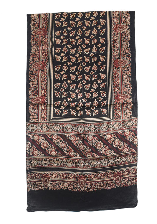 Ajrakh Mashru Silk Natural Dye Two Colour Kam Screen Hand Printed Stole  - 2.1 Mtr Length   -  SKU : JH28701F