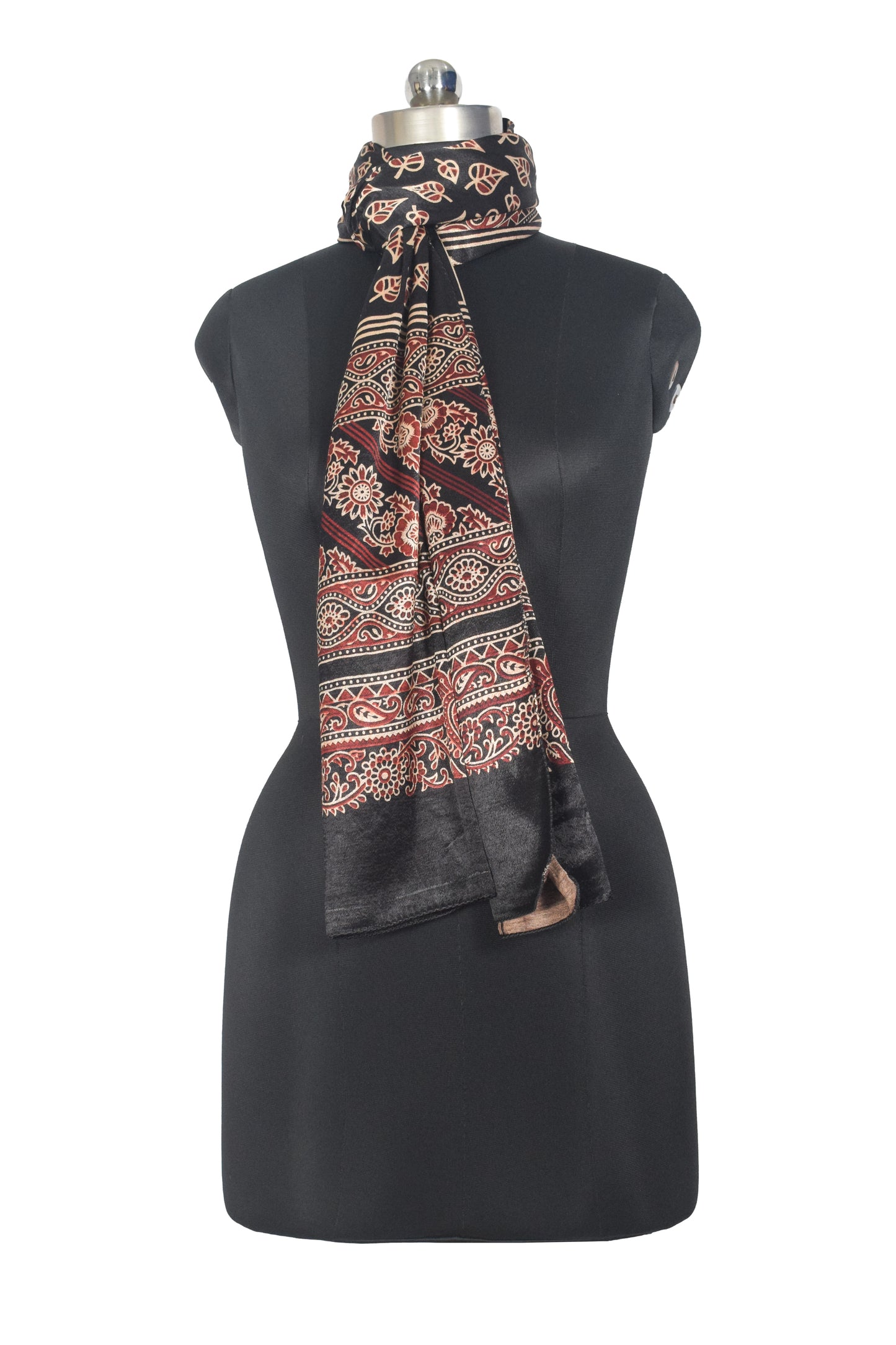Ajrakh Mashru Silk Natural Dye Two Colour Kam Screen Hand Printed Stole  - 2.1 Mtr Length   -  SKU : JH28701F
