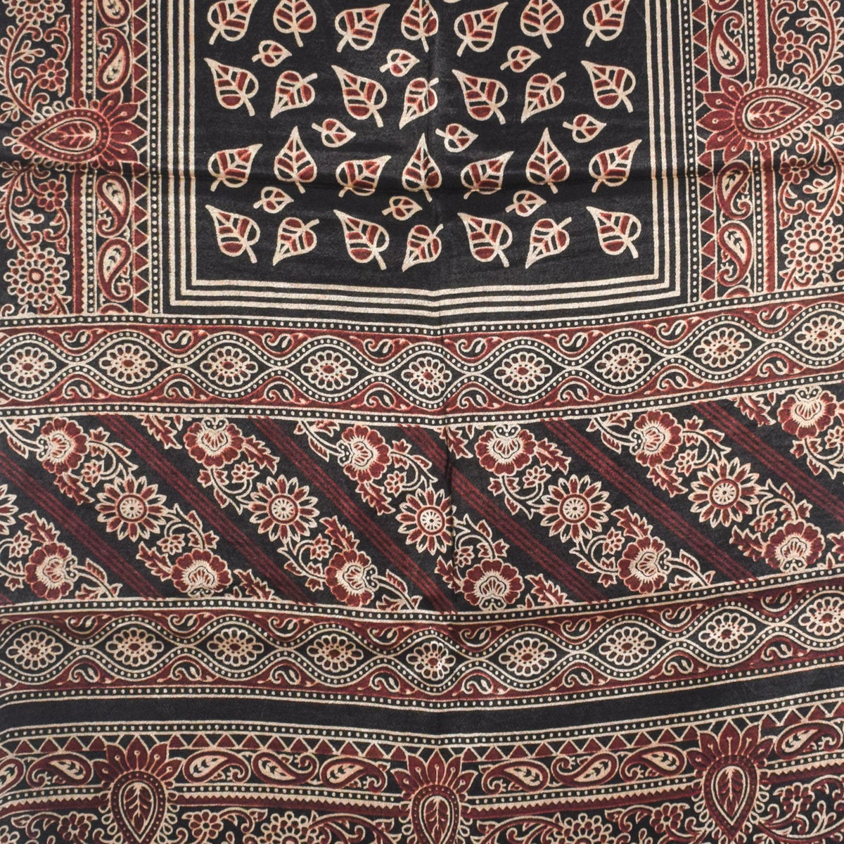 Ajrakh Mashru Silk Natural Dye Two Colour Kam Screen Hand Printed Stole  - 2.1 Mtr Length   -  SKU : JH28701F