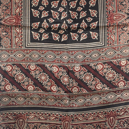 Ajrakh Mashru Silk Natural Dye Two Colour Kam Screen Hand Printed Stole  - 2.1 Mtr Length   -  SKU : JH28701F
