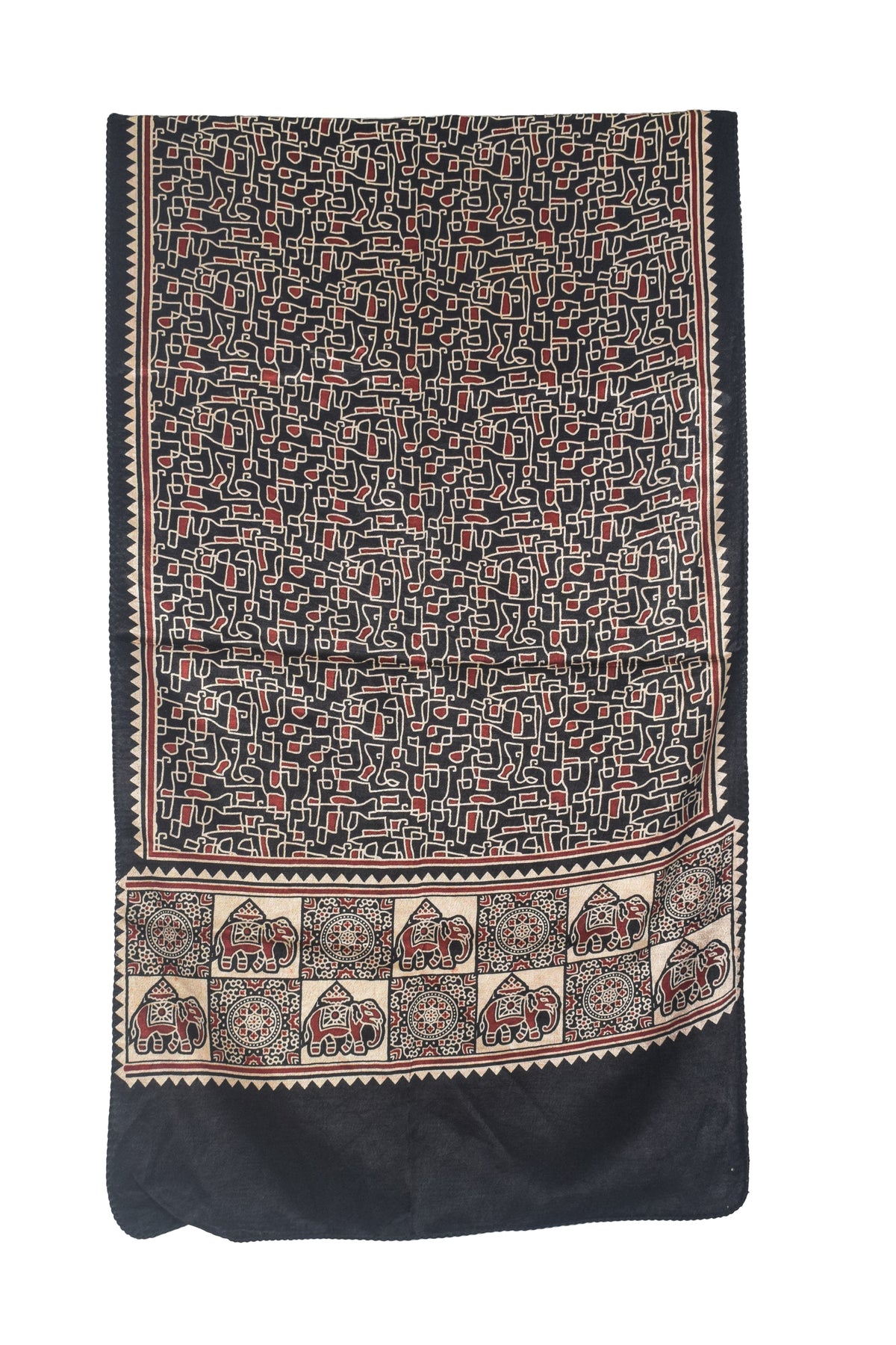 Ajrakh Mashru Silk Natural Dye Two Colour Kam Screen Hand Printed Stole  - 2.1 Mtr Length   -  SKU : JH28701J
