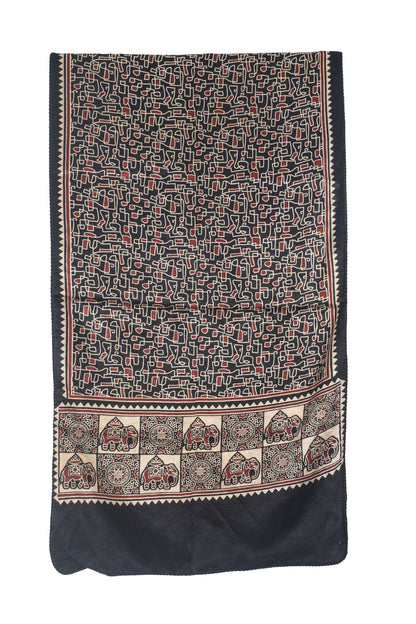 Ajrakh Mashru Silk Natural Dye Two Colour Kam Screen Hand Printed Stole  - 2.1 Mtr Length   -  SKU : JH28701J