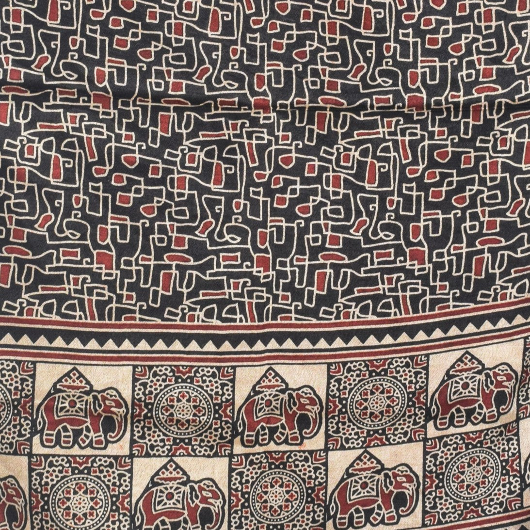 Ajrakh Mashru Silk Natural Dye Two Colour Kam Screen Hand Printed Stole  - 2.1 Mtr Length   -  SKU : JH28701J