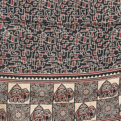 Ajrakh Mashru Silk Natural Dye Two Colour Kam Screen Hand Printed Stole  - 2.1 Mtr Length   -  SKU : JH28701J