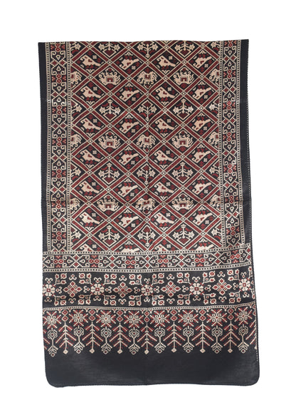 Ajrakh Mashru Silk Natural Dye Two Colour Kam Screen Hand Printed Stole  - 2.1 Mtr Length   -  SKU : JH28701L