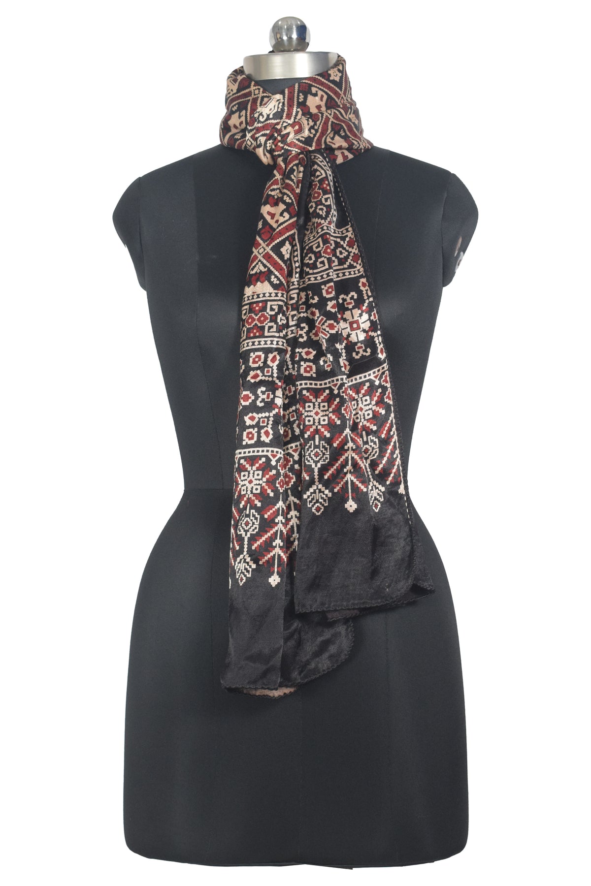 Ajrakh Mashru Silk Natural Dye Two Colour Kam Screen Hand Printed Stole  - 2.1 Mtr Length   -  SKU : JH28701L