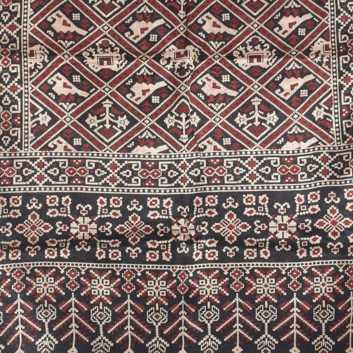 Ajrakh Mashru Silk Natural Dye Two Colour Kam Screen Hand Printed Stole  - 2.1 Mtr Length   -  SKU : JH28701L