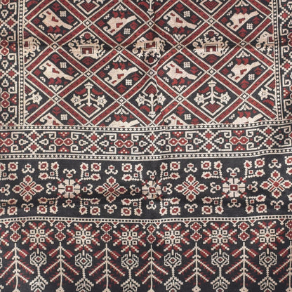 Ajrakh Mashru Silk Natural Dye Two Colour Kam Screen Hand Printed Stole  - 2.1 Mtr Length   -  SKU : JH28701L