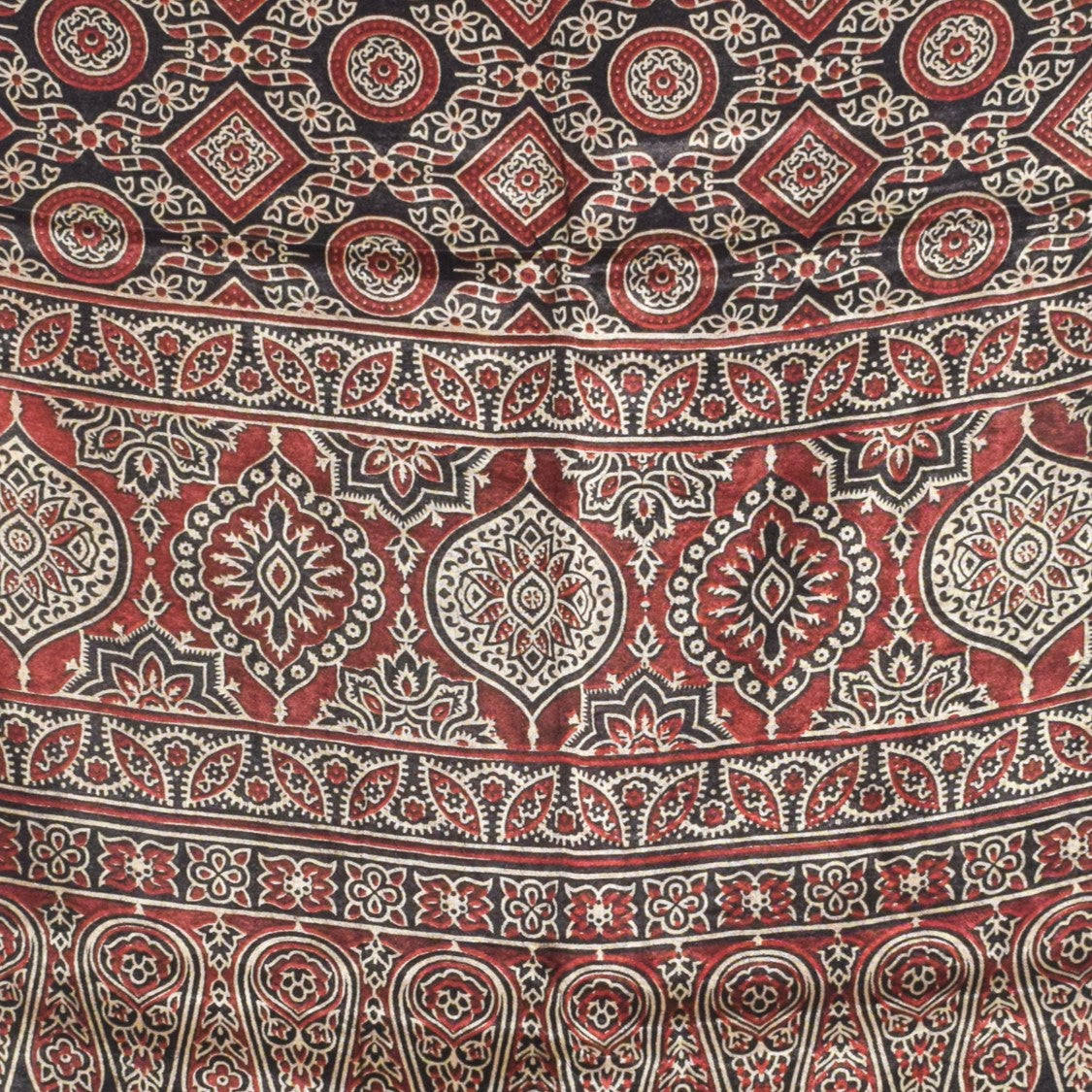 Ajrakh Mashru Silk Natural Dye Two Colour Kam Screen Hand Printed Stole  - 2.1 Mtr Length   -  SKU : JH28701N