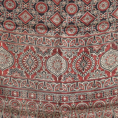 Ajrakh Mashru Silk Natural Dye Two Colour Kam Screen Hand Printed Stole  - 2.1 Mtr Length   -  SKU : JH28701N