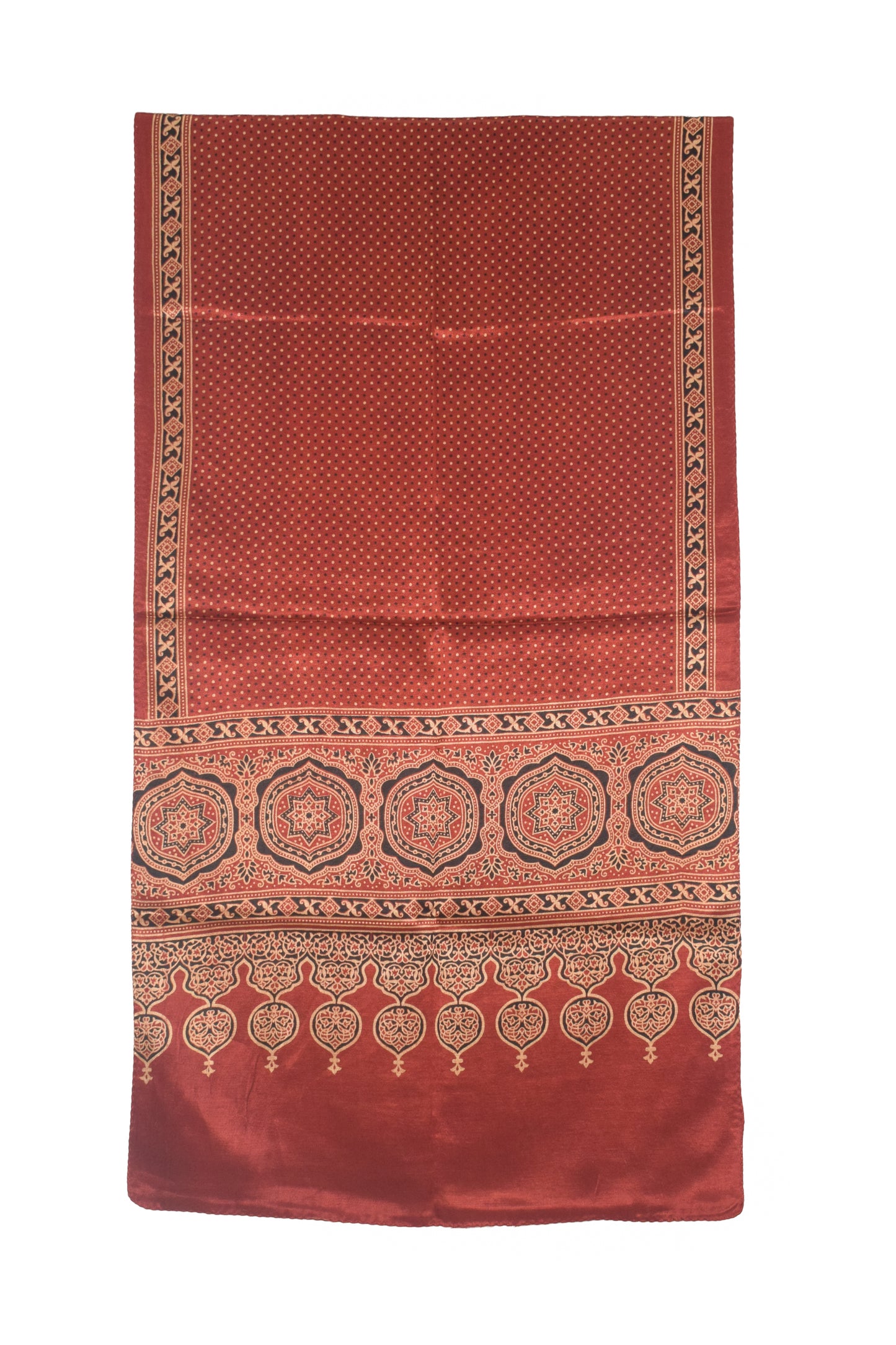 Ajrakh Mashru Silk Natural Dye Two Colour Kam Screen Hand Printed Stole  - 2.1 Mtr Length   -  SKU : JH27701A