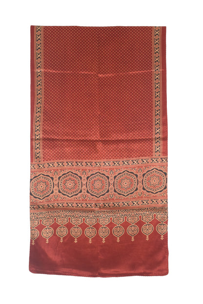 Ajrakh Mashru Silk Natural Dye Two Colour Kam Screen Hand Printed Stole  - 2.1 Mtr Length   -  SKU : JH27701A