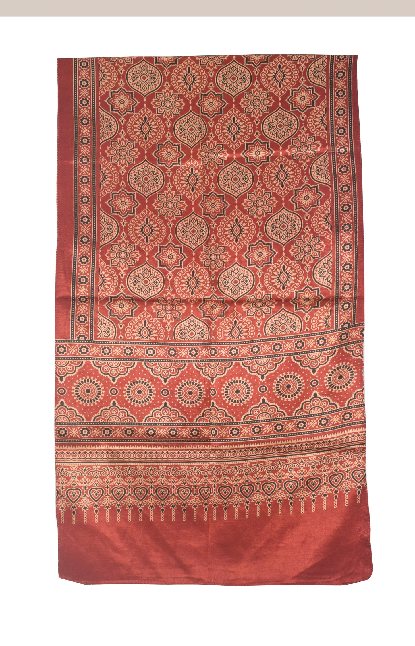Ajrakh Mashru Silk Natural Dye Two Colour Kam Screen Hand Printed Stole  - 2.1 Mtr Length   -  SKU : JH27701C