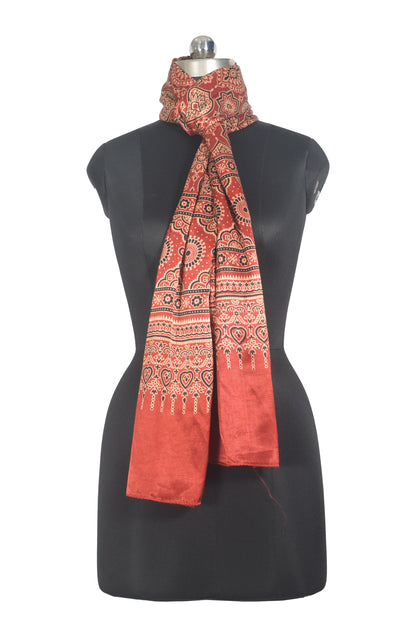 Ajrakh Mashru Silk Natural Dye Two Colour Kam Screen Hand Printed Stole  - 2.1 Mtr Length   -  SKU : JH27701C